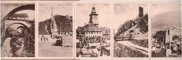 Brassó, Kronstadt, Brasov; 10 RÉGI leporello város képeslap, tokban / 10 pre-1945 leporello town pos...