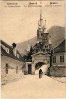 1908 Brassó, Kronstadt, Brasov; Biserica S. Nicolae / Szent Miklós templom / Sct. Nicolaus Kirche. Verlag der Bucchandlung Ciurcu / church, street (gyűrődés / crease)