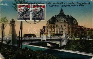 Temesvár, Timisoara; Gyárváros, Hungária fürdő és híd, villamos / Fabric, spa and bridge, tram. TCV card (kopott sarkak / worn corners)