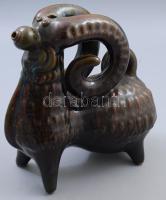 Orosz kos alakú mázas kerámia díszbutykos, 23x24 cm