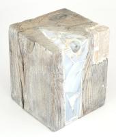 Design lakberendezési tárgy, fa, üveg, 19x15x15 cm