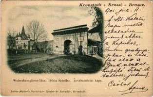 1901 Brassó, Kronstadt, Brasov; Waisenhausgässer Thor / Porta Scheilor / Árvaház utcai kapu / gate (kopott sarkak / worn corners)