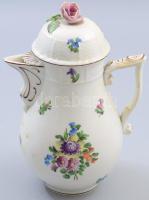 Herendi virágmintás kávés kanna. Jelzett, rózsán sérüléssel, száj érintkezésénél erős kopással, m: 21 cm