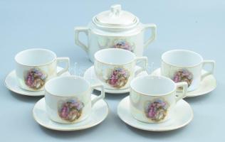 Zsolnay historizáló jelenetes, irizáló mokkás készlet 11 darabja. Jelzett.