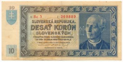 Szlovákia 1939. 10K T:VG Slovakia 1939. 10 Korun C:VG Krause 4.s