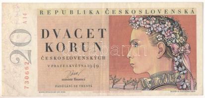 Csehszlovákia 1949. 20K "A 14 730662" T:F
Czechoslovakia 1949. 20 Korun "A 14 730662...