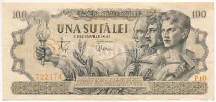 Románia 1947. december 5. 100L "P.10 722174" T:F szép papír Romania 1947. December 5th 100 Lei "P.10 722174" C:F fine paper Krause P#67