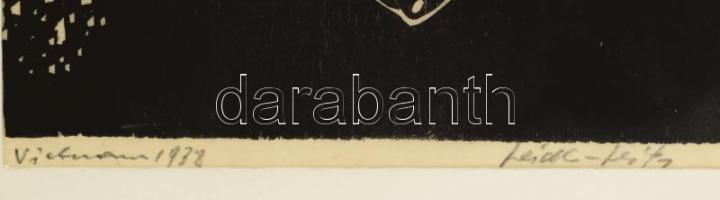 Josef Seidl-Seitz (1908-1988): Vietnámi anya. Fametszet, papír. 60x21 cm. Üvegezett fakeretben