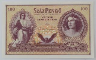 1943. 100P "Szálasi-kiadás" kiadatlan, sor- és sorozatszám nélkül, ívből kivágva T:AU,XF hajtatlan, de kisebb gyűrődések Hungary 1943. 100 Pengő "Szálasi edition" officially unissued, without serial number, cut from sheet C:AU,XF unfolded, but woth small creases Adamo SPT18v