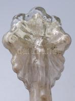 Asztali feszület. Részben festett foncsorozott hutaüveg, Erdély, cca 19. sz közepe, kopással, m: 15,...