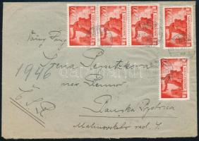 1946 (7. díjszabás) Levél 5 db Újjáépítés bélyeggel külföldre küldve
