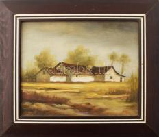 Kalcsó József (1952- ): Tanyacsoport. Olaj, farost, jelzett. Fakeretben, 20x25 cm