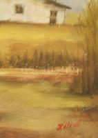 Kalcsó József (1952- ): Tanyacsoport. Olaj, farost, jelzett. Fakeretben, 20x25 cm