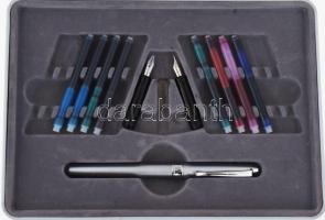 Kalligráfiai készlet, 8 db színes patronnal. fém dobozban