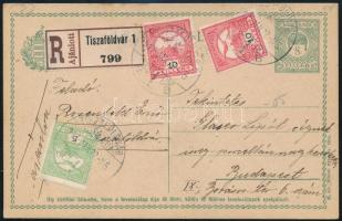 1917 Ajánlott díjjegyes levelezőlap 25f díjkiegészítéssel "TISZAFÖLDVÁR"