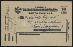 Kolozsvár 1921 Felülnyomott díjjegyes levelezőlap Nagyszebenbe Signed: Bodor