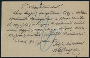 Kolozsvár 1921 Felülnyomott díjjegyes levelezőlap Nagyszebenbe
Signed: Bodor