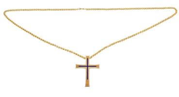 Konstantinápolyi Ökumenikus Patriarchátus aranyozott ezüst (Ag) nyaklánc aranyozott ezüst (Ag) feszület medállal. Jelzett, bársonyborítású dísztokjában, 124g