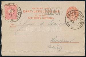 1897 Díjjegyes zárt levelezőlap "BROOD-BUDAPEST" vasúti mozgóposta bélyegzéssel