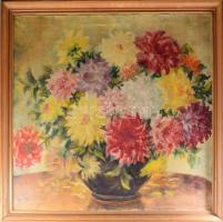 Olvashatatlan jelzéssel: Virágcsendélet. Olaj, vászon, jelzett, fa keretben 66x70 cm