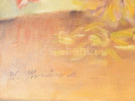 Olvashatatlan jelzéssel: Virágcsendélet. Olaj, vászon, jelzett, fa keretben 66x70 cm