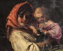 Szerov jelzéssel: Virágárus és az angyal. Olaj, vászon, Jelzett. Dekoratív keretben 56x41 cm