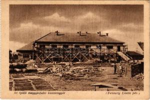 Meggyesfalva, Mureseni; Az épülő konzervgyár. Erdélyrészi Hangya Szövetkezet kiadása, Ferenczy László felvétele / canning factory under construction (képeslapfüzetből / from postcard booklet) (EB)