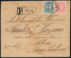 1885 5kr és 10kr ajánlott levélen "ABRUDBÁNYA" - Nagyszeben