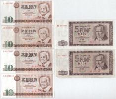 Német Demokratikus Köztársaság 1964. 5M (2x) + 1971. 10M (4x) T:AU-F GDR 1964. 5 Mark (2x) + 1971. 10 Mark (4x) C:AU-F