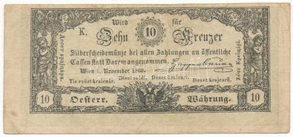 1860. 10kr "K. K. Hauptmünzamt für Silberscheidemünze" vízjeles papíron T:F / Austrian Empire 1860. 10 Kreuzer "K. K. Hauptmünzamt für Silberscheidemünze" with watermarked paper C:F Adamo G93
