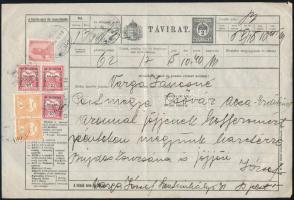 1917 Távirat 6 db bélyeggel "BUDAPEST"