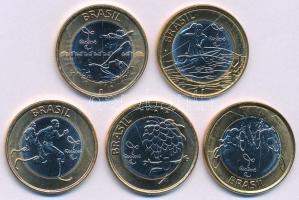 Brazília 2014-2016. 1R bimetál "Paralimpiai Játékok - Rio 2016" (5xklf) forgalmi emlékkiadások kapszulában T:AU, patina Brazil 2014-2016. 1 Real bimetallic "Paralympic Games - Rio 2016" (5xdiff) circulating commemorative coins in capsule C:AU, patina