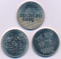 Oroszország 2011-2014. 25R Cu-Ni "Téli Olimpia" (3xklf) forgalmi emlékérme kapszulában T:AU Russia 2011-2014. 25 Roubles Cu-Ni "Winter Olympics" (3xdiff) circulating commemorative coins in capsule C:AU