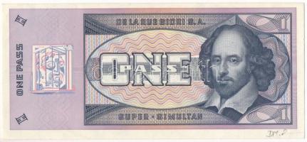 Svájc ~2000. bankjegy tervezet "One Pass (Belépő?)" nyomattal, a De La Rue bankjegynyomda kiadásában T:AU,XF hajtatlan, sarokhajklások Switzerland ~2000. test banknote with "One Pass (as a ticket?)" print, made by the De La Rue banknote printing company C:AU,XF unfolded, folded corners