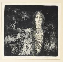 Csurgói Máté Lajos (1931-2001): Radnóti M: Razglednicák 1.. Rézkarc, papír, jelzett, számozott (2/1), paszpartuban, lapszéli apró foltokkal, 23×24 cm