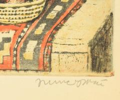 Imre István (1918-1983): Asztali csendélet. Színezett rézkarc, papír, jelzett, kartonra kasírozva, l...