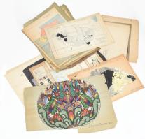 cca 1920-1930 Iskolai rajzok, 20 db, kézzel rajzolt térképek, ornamentikák, részben sérült, klf. méretekben