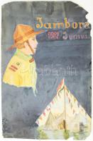 1927 Jamboree cserkész rajz vagy plakátterv, akvarell, ceruza, papír, jelzés nélkül, sérült és hiányos, 60,5x43,5 cm