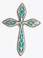 Ezüst (Ag) kereszt, zománc berakással, jelzett, 7,5×5,5 cm, bruttó: 23,8g