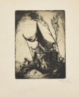 Vidai Brenner Nándor (1903-?): Mulatozók. Rézkarc, papír, jelzett, rézkarc korabeli zsinórfűzésű karton mappába fűzve, kissé sérült mappán "Magyar Rézkarcnyomó Műhely Budapest" címkével, rézkarc szélén apró szakadással, 21×15 cm