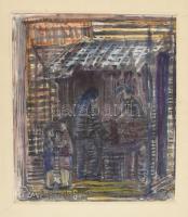 Juris Ibolya (1923-1997): Peking, 1958. Vegyes technika, papír, jelzett, paszpartuban, 30×26 cm