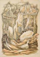 Szilárd Klára (Claire Szilard, 1921-2017): Sziklás táj. Litográfia, papír. Jelzett. Számozott: 45/100. Claire Szilard autográf ajándékozási soraival Hegyi Imre részére. Törésnyomokkal. Lapszéli kisebb sérülésekkel. 62x46 cm