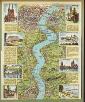 A Rajna Mainztól Kölnig dekoratív színes térkép képekkel, leporelló