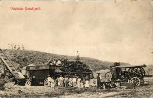 Rozsály, betakarítás, cséplés, Hofherr-Schrantz cséplőgép (EK)