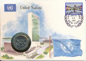 Amerikai Egyesült Államok 1985P 1/2$ "Kennedy" Cu-Ni "ENSZ" felbélyegzett borítékban T:AU USA 1985P 1/2 Dollar "Kennedy" Cu-Ni, in "United Nations" envelope with stamp and cancellation C:AU