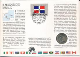 Dominikai Köztársaság 1984. 25c Cu-Ni érmés borítékon bélyeggel, bélyegzéssel, német nyelvű leírássa...