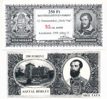 1999. "13. Numizmatikai Hírös Nap" asztalbérlet 250Ft értékben + DN "MÉE Tata" asztalbérlet 200Ft értékben T:UNC,AU
