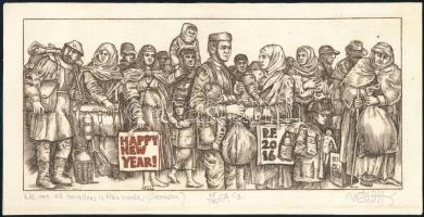 Vén Zoltán (1941-): "We are all travelers in this world (Stevenson)". Rézmetszet, papír, jelzett, művészpéldány EA 48/100 számozással, 8x18 cm