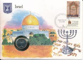 Izrael 1982. 1/2Sh Cu-Ni felbélyegzett borítékban, első napi bélyegzős ENSZ bélyegzéssel, német nyelvű leírással T:UNC patina Israel 1982. 1/2 Sheqel Cu-Ni in envelope with first day of issue United Nations stamp and cancellation, with German description C:UNC patina