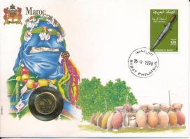 Marokkó 1974. 10s felbélyegzett borítékban, első napi bélyegzős ENSZ bélyegzéssel, német nyelvű leírással T:UNC Morocco 1974. 10 Santimat in envelope with first day of issue United Nations stamp and cancellation, with German description C:UNC